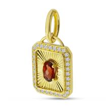 14K Yellow Gold Oval Garnet and Diamond Fluted Semi Precious Pendant