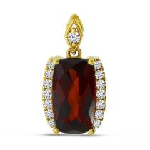 14K Yellow Gold Cushion Garnet and Diamond Pendant