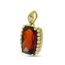 14K Yellow Gold Cushion Garnet and Diamond Pendant