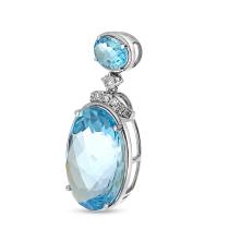 14K White Gold Large Oval Blue Topaz with Diamond Semi Precious Pendant