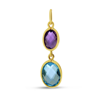 14K Yellow Gold Double Oval Amethyst and Blue Topaz Bezel Pendant