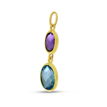 14K Yellow Gold Double Oval Amethyst and Blue Topaz Bezel Pendant