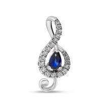 14K White Gold Pear Sapphire and Diamond Swirl Pendant