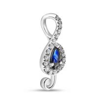 14K White Gold Pear Sapphire and Diamond Swirl Pendant