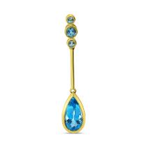 14K Yellow Gold Blue Topaz with Diamond Lariat Pear Drop Pendant