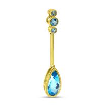 14K Yellow Gold Blue Topaz with Diamond Lariat Pear Drop Pendant