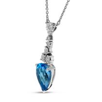 14K White Gold Pear Blue Topaz and Diamond Necklace