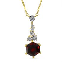 14K Yellow Gold Oval Hexagon Garnet with Diamond Necklace