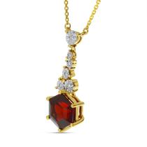 14K Yellow Gold Oval Hexagon Garnet with Diamond Necklace