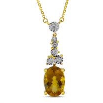 14K Yellow Gold Oval Citrine with Diamond Drop Necklace