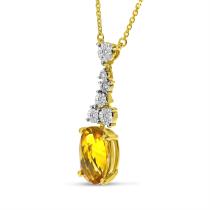 14K Yellow Gold Oval Citrine with Diamond Drop Necklace