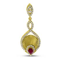 14K Yellow Gold Pear Ruby Precious Fluted Pendant