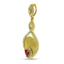 14K Yellow Gold Pear Ruby Precious Fluted Pendant