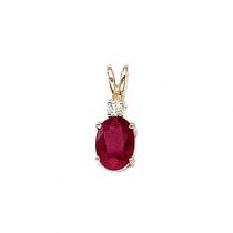 14K Yellow Gold Oval Ruby and Diamond Pendant