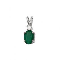 14K White Gold Oval Emerald and Diamond Pendant