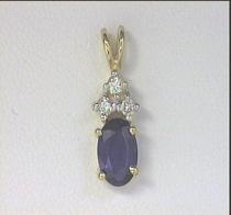 14K Yellow Gold Oval Sapphire and Diamond Pendant