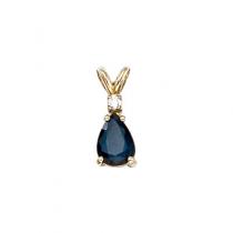 14K Yellow Gold Pear Sapphire and Diamond Pendant