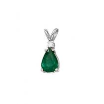 14K White Gold Pear Emerald and Diamond Pendant