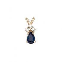 14K Yellow Gold Pear Sapphire and Diamond Pendant