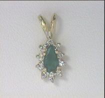 14K Yellow Gold Pear Emerald and Diamond Pendant