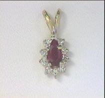 14K Yellow Gold Pear Ruby and Diamond Pendant