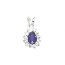 14K White Gold Pear Tanzanite and Diamond Pendant