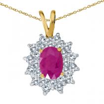 14K Yellow Gold Oval Ruby and Diamond Pendant