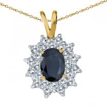 14K Yellow Gold Oval Sapphire and Diamond Pendant