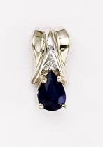 14K Yellow Gold Pear Sapphire and Diamond Pendant