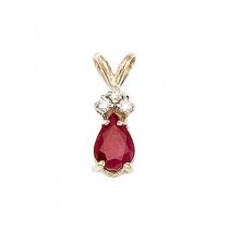 14K Yellow Gold Pear Ruby and Diamond Pendant