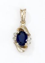 14K Yellow Gold Oval Sapphire and Diamond Pendant