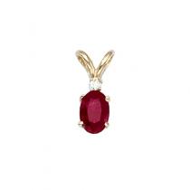 14K Yellow Gold Oval Ruby and Diamond Pendant