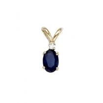 14K Yellow Gold Oval Sapphire and Diamond Pendant