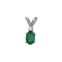 14K White Gold Oval Emerald and Diamond Pendant