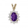 10k Yellow Gold Oval Amethyst And Diamond Pendant