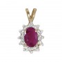 10k Yellow Gold Oval Ruby And Diamond Pendant