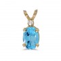 14k Yellow Gold Oval Blue Topaz And Diamond Pendant