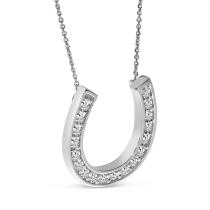 14K White Gold Diamond Horseshoe Necklace