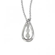 14K White Gold Three Stone Diamond Teardrop Fashion Pendant