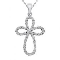 14K White Gold .25 Ct Diamond Cross Pendant