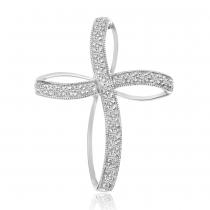 14k White Gold Diamond Cross