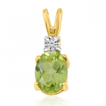 14K Yellow Gold Oval Peridot & Diamond Pendant