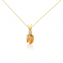 14K Yellow Gold Oval Citrine & Diamond Pendant