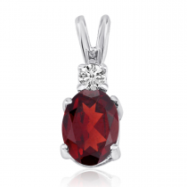 14K White Gold Oval Garnet & Diamond Pendant