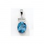 14K White Gold Oval Blue Topaz and Diamond Pendant