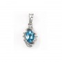 14K White Gold Oval Blue Topaz and Diamond Pendant
