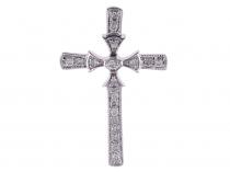 14K White Gold .20 Ct Diamond Byzantine Cross Pendant