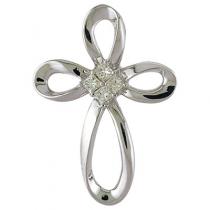 14K White Gold Princess Diamond Cross Pendant