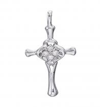 14K White Gold Diamond Cross Pendant