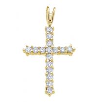 14K Yellow Gold Straight 0.56 Ct Diamond Cross Pendant